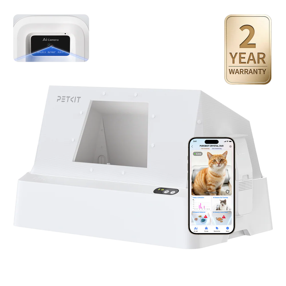 Purobot Crystal Duo selvrensende kattedo med cover