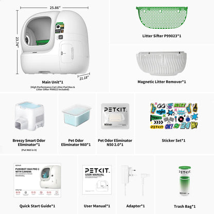 Petkit - Purobot Max Pro 2 selvrensende kattedo + Petkit Mixed kattesand (4pk)